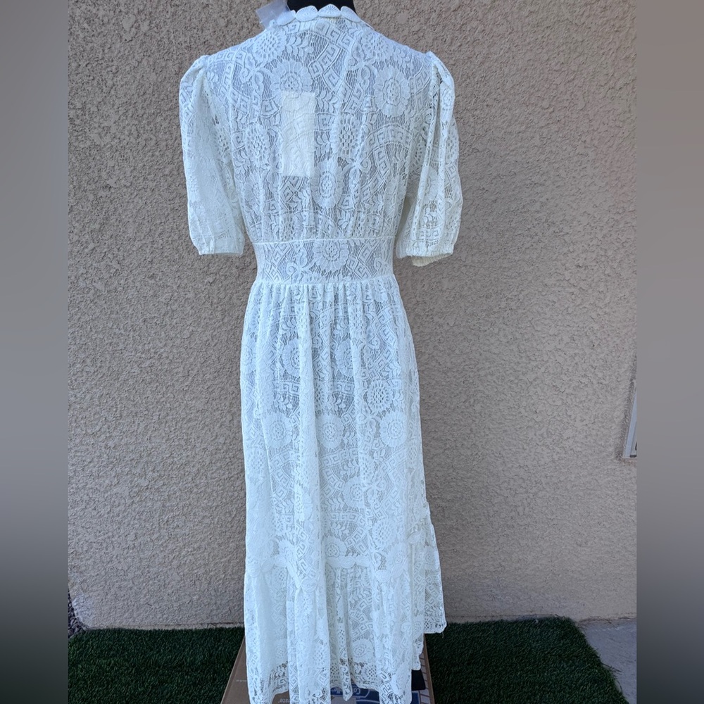 Blu Pepper White Lace Maxi Dress Short Sleeve NWT Women’s Size L Bohemian - Picture 13 of 16